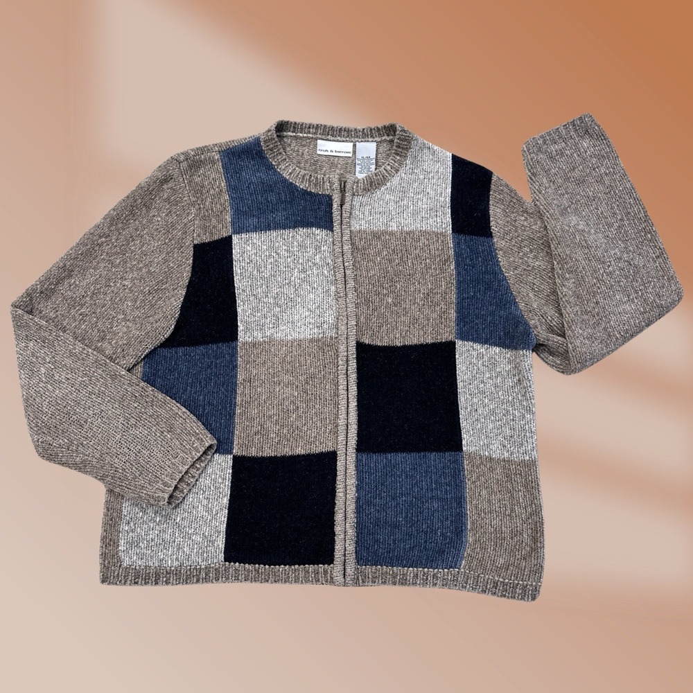 Croft & Barrow Women's Beige & Blue Color Block Zip Up Sweater Sz X-Large - Picture 1 of 4